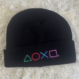 PlayStation Black Beanie Hat with Colorful Controller Symbols